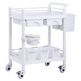 VEVOR 2 Tiers Lab Carts, Lab Utility Cart with 2 Trays, 2 Drawers & 4 Silent Wheels, Mobile Medical Cart with PP Material
