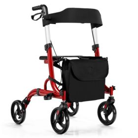2-in-1 Red Rollator Walker & Wheelchair - 330 lbs Capacity, 8" PVC Wheels + X-Shaped Structure (Stability), Ideal for Seniors/Disabled