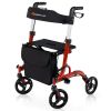 2-in-1 Red Rollator Walker & Wheelchair - 330 lbs Capacity, 8" PVC Wheels + X-Shaped Structure (Stability), Ideal for Seniors/Disabled