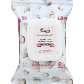 Swisspers Makeup Removal Wipes 100% Cotton Fragrance Free Gentle Face Cleanser Soft & Hypoallergenic Pads