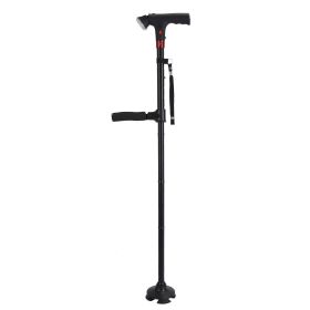 Folding Walking Cane with LED Light Red Flashing Light SOS Warning Tone 5 Adjustable Height Pivoting Quad Base Collapsible Portable Lightweight W