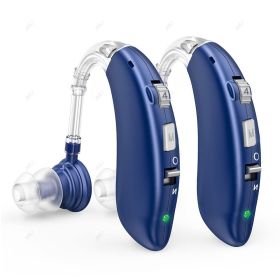 Rechargeable Digital Hearing Aid Adjustable Tone 2024 Best Sound Amplifier Portable Deaf Elderly BTE Hearing Aids (Color: Blue 2 pcs)