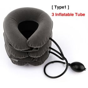 Inflatable Neck Tractor Relaxation Pillow Travel Soft Cervical Vertebra Traction Neck Relief Posture Correction Stretching Brace (Color: gray type1)