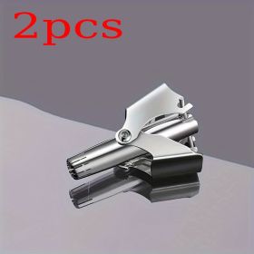 Washable Manual Nose Hair Trimmer For Men And Womens, Stainless Steel, Portable Nose Hair Clipper (Color: Silver 2pcs)